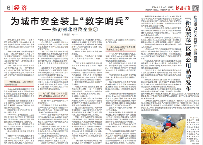河北日报对K8凯发国际 智能专题报道：瞪羚企业——为城市安全装上 “数字哨兵”